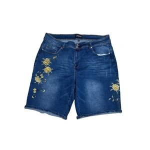 Sandpiper Jean Short WMNS 22W Denim Yellow Floral High-Rise Boho Bermuda